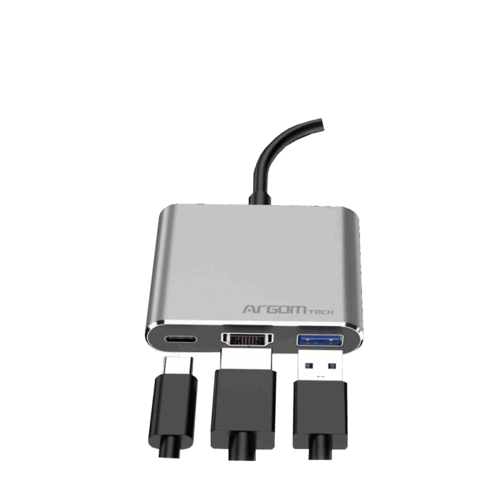 HUB ARGOM AXESS 3 IN 1 TYPE C TO HDMI 4K USB TYPE C GRIS - Imagen 2